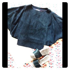 Vintage 1970's Navy Suede Asymmetrical Top